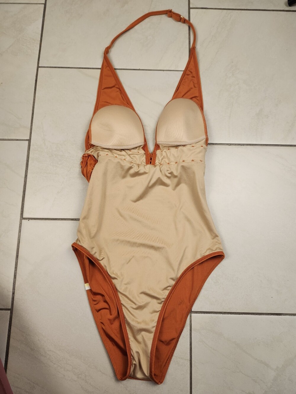 Summersalt Women The Braided Halter Plunge One Piece Swim Canyon Bron Orange 4 - Picture 8 of 15
